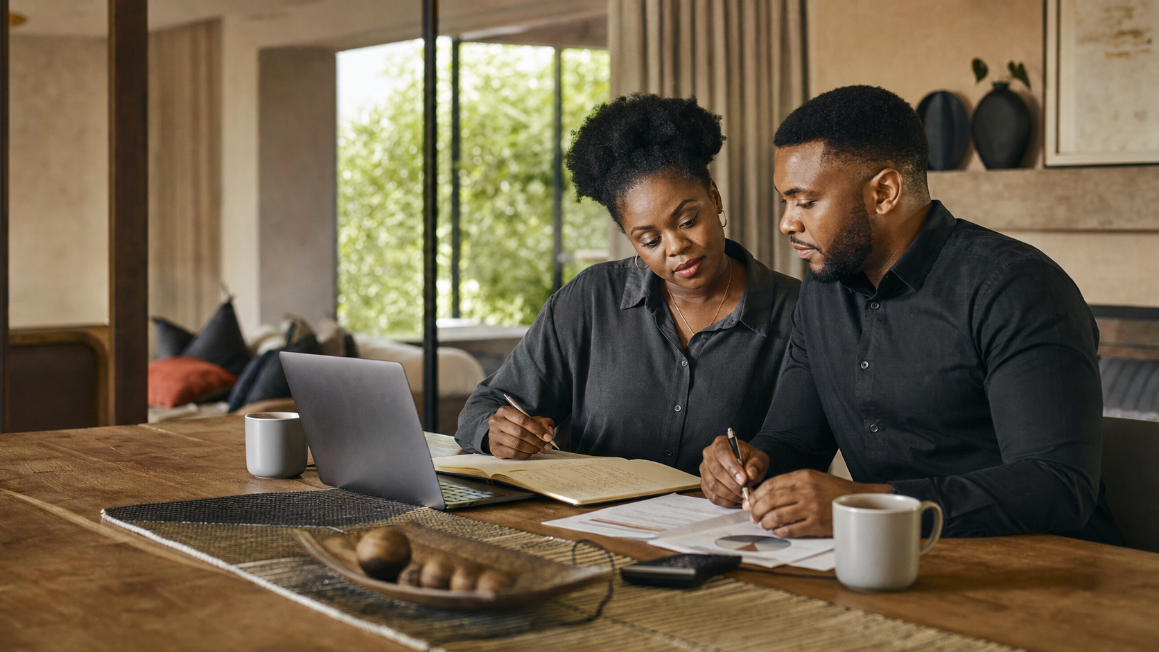 A reader making practical notes and plans at a warm dining table