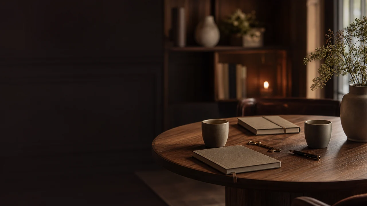 A neutral table set for a thoughtful conversation
